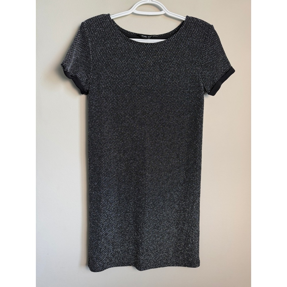 Brody Myles Black Silver Metallic Knit Sheath Dress Small Party Goth Retro Chic